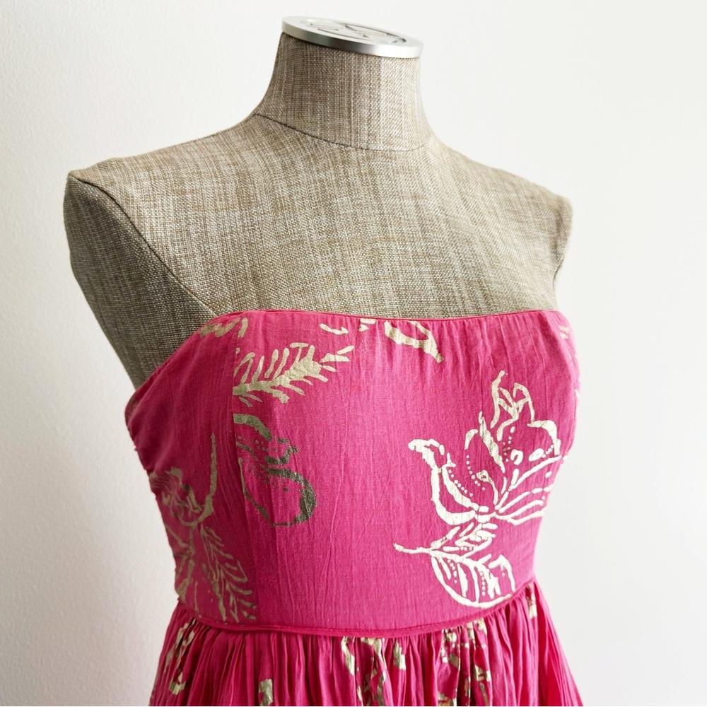 Free People Strapless Pink and Gold Floral Maxi Dress - Picture 4 of 13